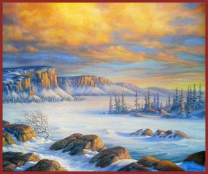 Painting, Landscape - Hibiny-Na-ishode-polyarnoy-nochi