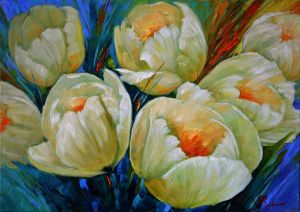 Painting, Landscape - Wild bouquet of tulips 