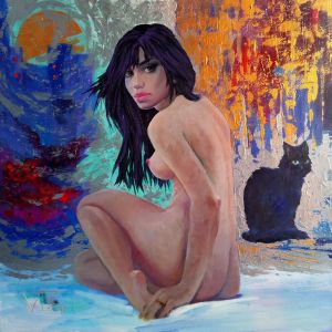 Painting, Nude (nudity) - Waiting for the full moon