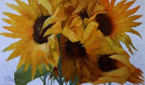 Painting, Expressionism - Sunflower bouquet