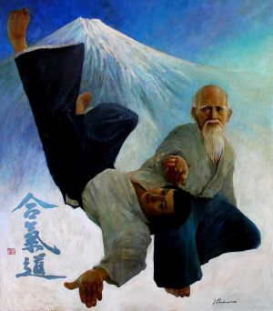 Painting, Realism - An old aikido master. Duel (Morihei Ueshiba)