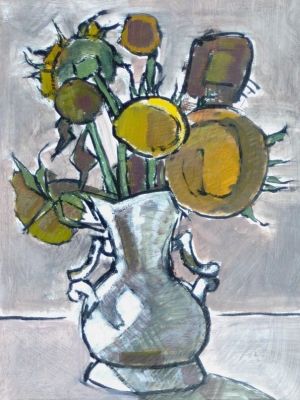 Painting, Acrylic - Sunflowers on a grey background