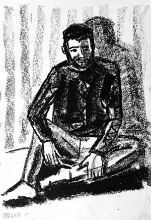 Graphics, Genre drawing - Man sitting on the floor