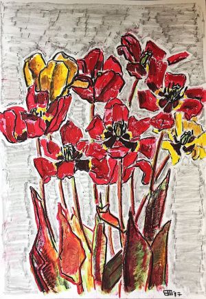 Graphics, Pastel - 9 tulips