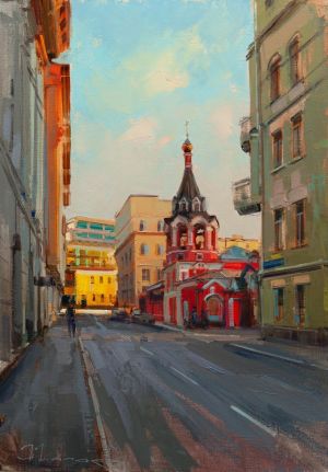 Painting, City landscape - The Scarlet Flower of a Picturesque Settlement. Filippovsky Lane