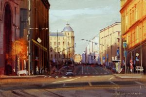 Painting, City landscape - «The long autumn of 2018». Lubyanka Square.
