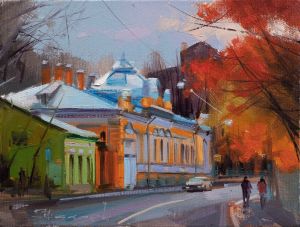 Painting, City landscape - Old manor house with garage. Vorontsovo Pole Street.