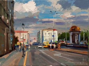 Painting, City landscape - «The sun at the Nikitsky Gate.» Malaya Nikitskaya St.