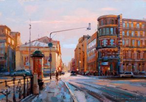 Painting, City landscape - «It&#039;s already March,» Bolshaya Dmitrovka.