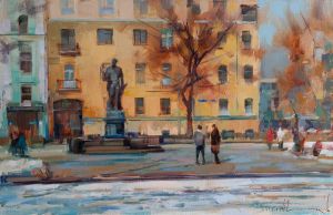 Painting, City landscape - «Let&#039;s go carousing to the imagists» Tverskaya Boulevard.