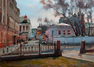 Painting, City landscape - On Petrovka by the Pipe. Krapivensky Lane