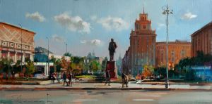 Painting, City landscape - Hot Tea Party of the Sun and V.V. in Beijing in the summer of 2021