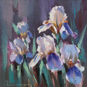 Painting, Still life - «Spring tenderness». Irises.