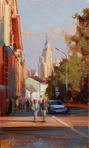 Painting, City landscape - Evening, fried city, Lubyansky passage