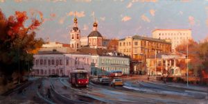Painting, City landscape - Tram stories. Yauz Gate