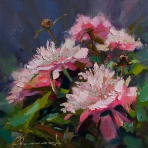 Painting, Still life - A bush of peonies