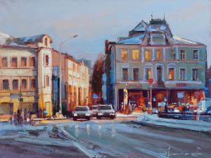 Painting, City landscape - «The house has become red.» Petrovsky Gate