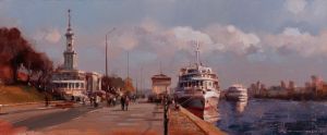 Painting, City landscape - Moscow romance. Berth No. 3. Northern river station