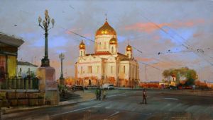 Painting, Realism - «Warm walls of the Temple.» Prechistensky Gate Square