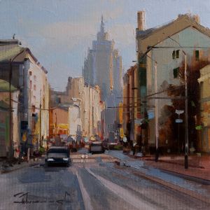 Painting, City landscape - Orange blues. Novoslobodskaya St.