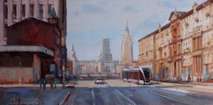 Painting, City landscape - To three train stations. Krasnoprudnaya street.