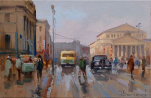 Painting, City landscape - «November 7th.» Theater Square