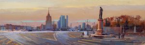 Painting, City landscape - Broad view. Freedom Square of Russia
