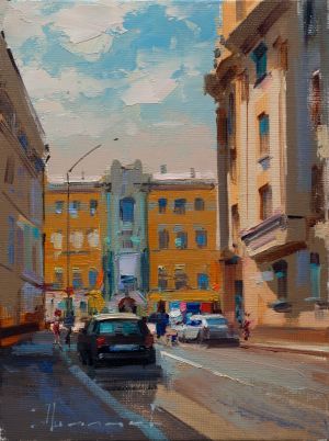 Painting, City landscape - The painting «View of Pyatnitskaya». 1st Novokuznetsk Lane