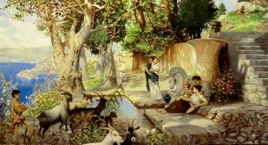 Painting, Genre painting - At the fountain (copied from Semiradsky)