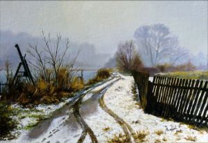 Painting, Landscape - «First snow. Chern River»