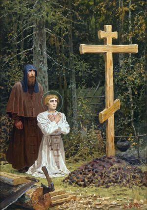 Painting, Religious genre - Prepodobnyy-Sergiy-Nachalo-trudov