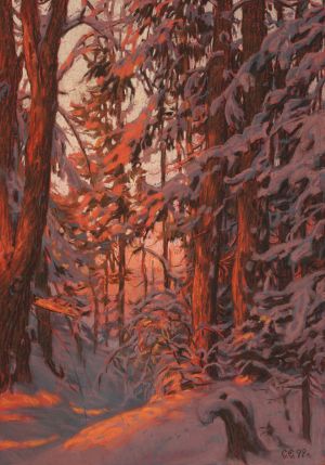 Graphics, Landscape - Zakat-v-zimnem-lesu