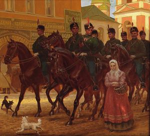Painting, Historical genre - Zaznoba-Konnyy-razezd-Nachalo-HH-veka