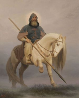 Painting, Realism - Schema warrior Alexander Peresvet. Before the battle