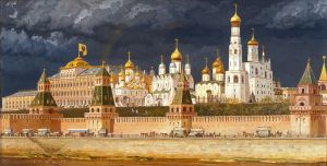 Painting, City landscape - Moskovskiy-kreml-Nachalo-HH-veka