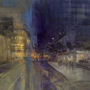 Painting, Landscape - Urban Jungle - 41. Bolshaya Andronevskaya Street at night