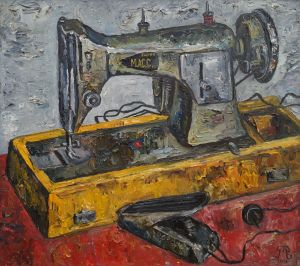 Painting, Genre painting - French sewing machine M.A.C.C. 