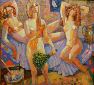 Painting, Expressionism - Vechernyaya-banka