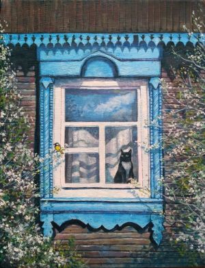 Painting, Landscape - Rustic window 
