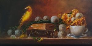 Painting, Still life - Still life with a yellow canary