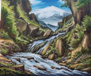 Painting, Landscape - Mountain Elbrus region.