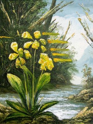 Painting, Landscape - Flowers by the river.