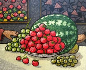 Painting, Surrealism - Still life with strawberries.