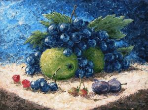 Painting, Still life - Black grapes.