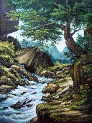 Painting, Academism - Mountain stream
