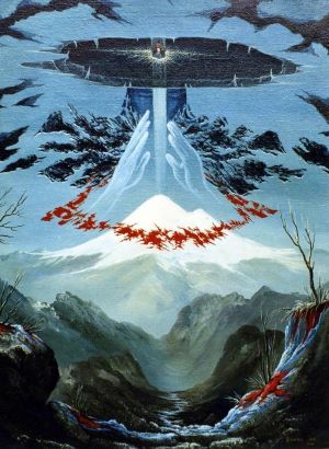 Painting, Surrealism - The road to the white peak.