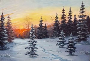 Painting, Landscape - Winter evening.