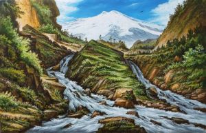 Painting, Landscape - Mountain Elbrus region.