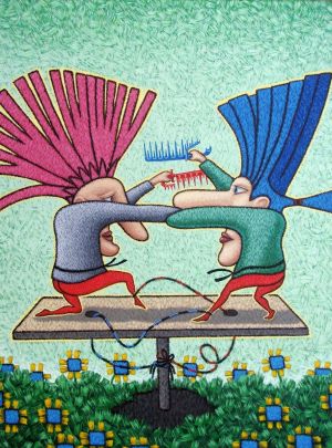 Painting, Surrealism - Duel of hairdressers.