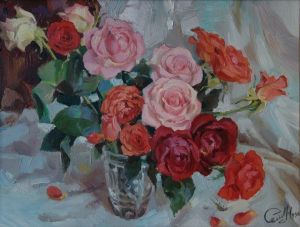Painting, Realism - Podmoskovnye-rozy
